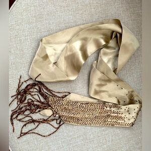 Banana Republic Silk Scarf/Belt: Beige w/Brown Beeds, 2.5”x70”